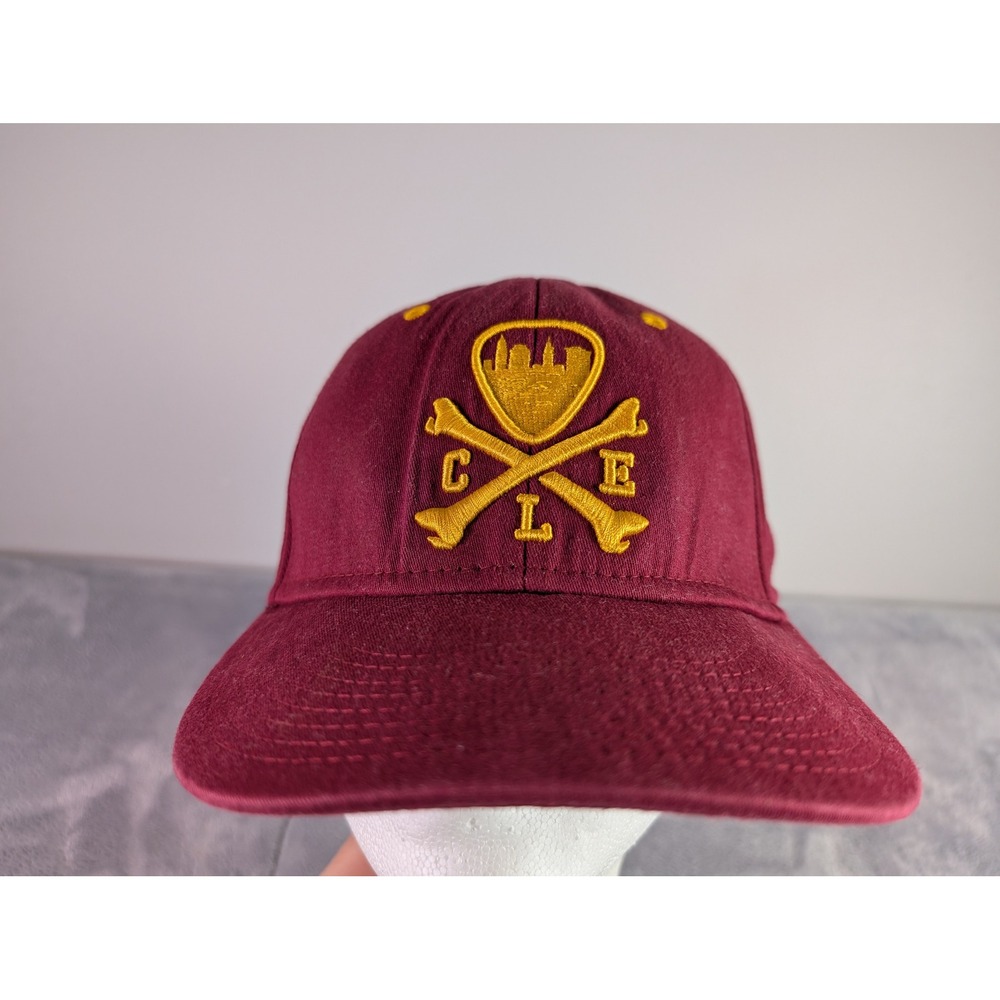 Cleveland Clothing Co Maroon Yellow CLE Guitar Pick Flex Fit Hat Baseball Cap